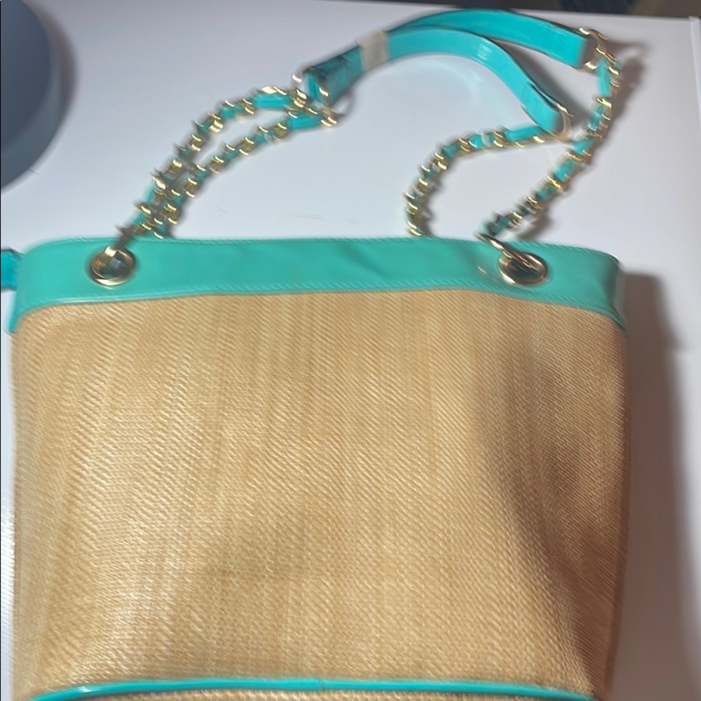 Starfish Accent Turquoise and Tan Tote Bag NWOT - Picture 3 of 6